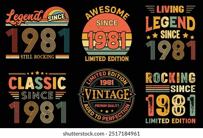 Living Legend Desde 1981 Ainda Balançando, Balançando Desde, Impressionante Desde, Clássico Desde, Vintage Desde 1981 Edição Limitada, T-shirt Design para presente de aniversário