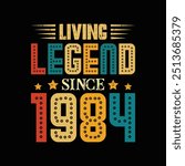 Living Legend Since 1984, Born in a Year of Unique Trends and Historic Moments, Vintage T-Shirt Design for Admirers of Authentic Retro Spirit. apparel, t shirt, sticker, printing, typography