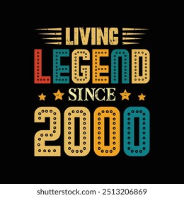 Living Legend Since 2000, Born in a Year of Unique Charm and Lasting Influence, Vintage T-Shirt Design for Lovers of Authentic Retro Coolness. apparel, t shirt, sticker, printing, typography