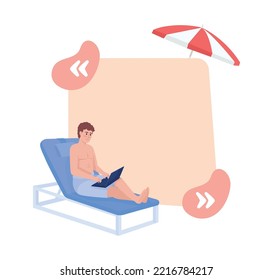 Living nomadic life quote textbox with flat character. Working remotely on vacation. Nomad travel. Speech bubble with editable cartoon illustration. Creative quotation isolated on white background