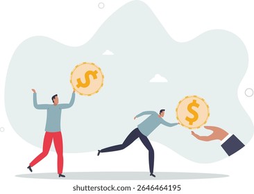 Living paycheck to paycheck, financial problem, get monthly income to pay for debt and loan or monthly expense concept. character life .