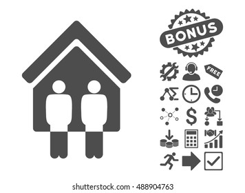 Living Persons pictograph with bonus pictogram. Vector illustration style is flat iconic symbols, gray color, white background.