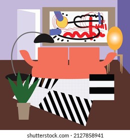 The living room in 50's style designed.