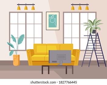 Living room apartment home house flat interior concept. Vector flat graphic design illustration