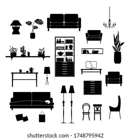 Living room area elements. Organize your own comfort place . Flat vector illustration of furniture for interior.
