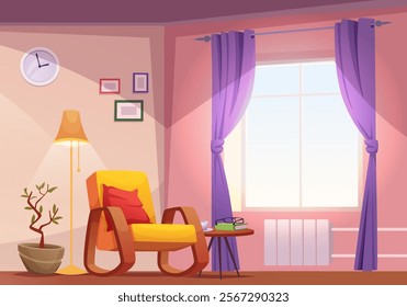 living room. armchair near window. vector cartoon interior background