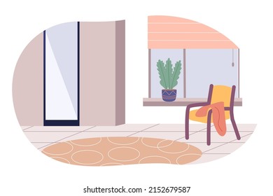 Living room and bedroom. Daily routines and everyday activities concept. Flat cartoon vector illustration 