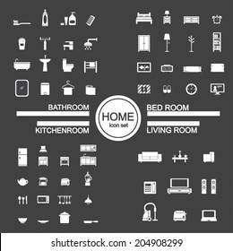 Living Room , Bedroom , Kitchen, Bathroom Icon Set