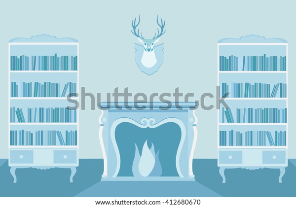 Living Room Bookshelves Fireplace Vector Illustration Stock Vector