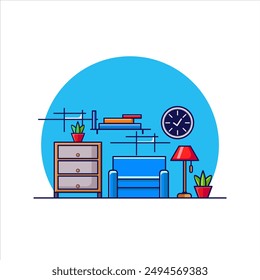 Living Room And Cabinet Illustration using modern style vector view