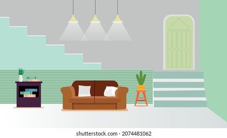 Living room cartoon interior design with furniture Free Vector
