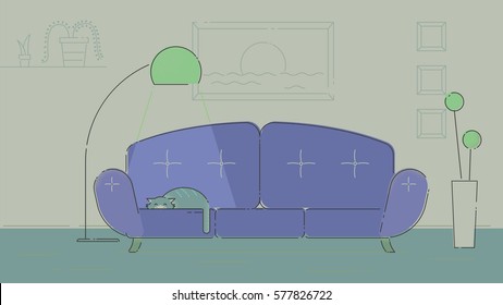 Living room with a cat