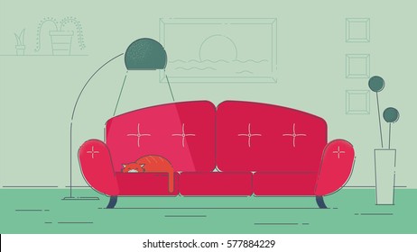 Living room with a cat
