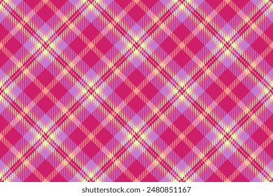Living room check seamless vector, relax pattern tartan plaid. Complexity textile texture background fabric in pink and purple colors palette.