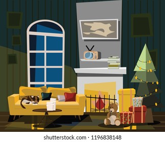 living room in Christmas vector illustration 