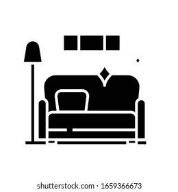 Living room cleaning black icon, concept illustration, vector flat symbol, glyph sign.