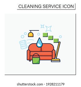 Living room cleaning color icon. Home cleanup. Sofa dry. Clutter cleanup. Mopping, wiping, dusting. Cleaning service concept. Isolated vector illustration