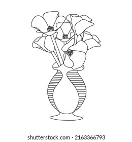 living room coloring page flower interior with decorative flower pot stroke design