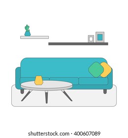 Living room concept. Flat design, bright colors. Vector stock illustration