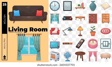 Living room concept illustrations. Set of living room vector illustrations