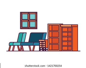 living room with couch and bookshelf of books