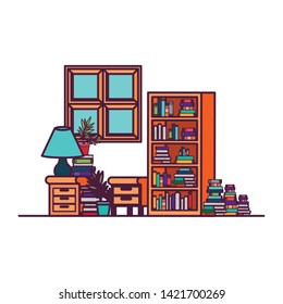 living room with couch and bookshelf of books