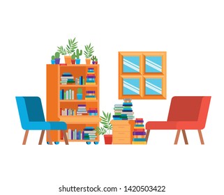 living room with couch and stack of books