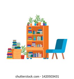 living room with couch and stack of books