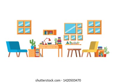 living room with couch and stack of books