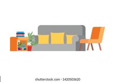 living room with couch and stack of books