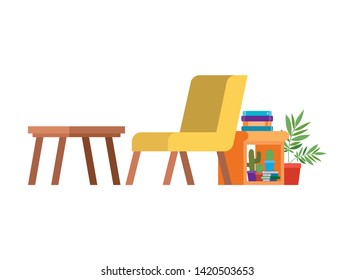 living room with couch and stack of books