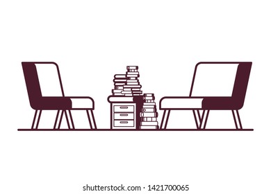 living room with couch and stack of books