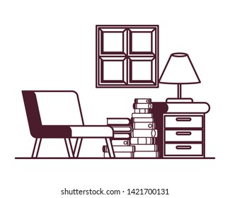 living room with couch and stack of books