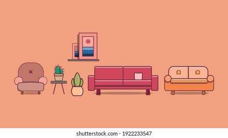 Living room design with flat design