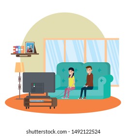 Living room design, Home decoration interior house comfortable and apartment theme Vector illustration