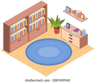Living room design layout. Interior and arrangement of furniture in apartment. Cosy furnished apartment, room elements of furniture for design at home. Living room decoration with interior elements