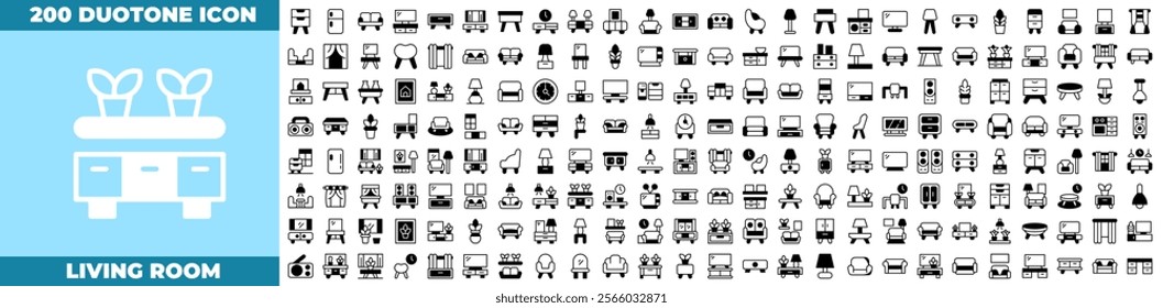 Living Room Duotone Editable Icons set. Vector illustration in modern thin duotone style of Living Room icons: home, furniture, room, etc