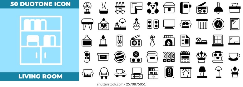 Living Room Duotone Editable Icons set. Vector illustration in modern thin duotone style of living room icons: furniture, sofa, lounge, etc