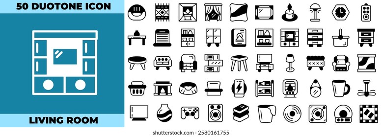 Living Room Duotone Editable Icons set. Vector illustration in modern thin duotone style of living room icons: sofa, couch, chair, etc