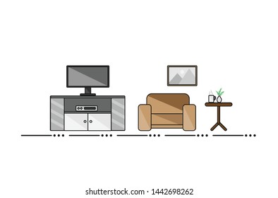 Living room flat designed liking simply with isolate on white background by vector illustration.