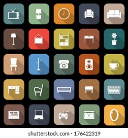 Living room flat icons with long shadow, stock vector