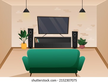 Living room in flat style. Cartoon vector illustration. Isolated background. Flat design style vector illustration