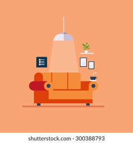 Living room Flat style vector illustration set