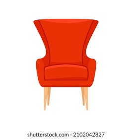 Living room furniture concept. Colorful sticker with minimalistic red armchair with high back and soft seat. Element of interior design. Cartoon flat vector illustration isolated on white background