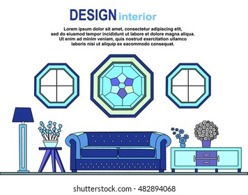 Living room furniture concept flat line art vector icons. Modern website infographics illustration image web banner