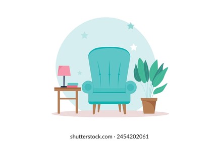 Living room and furniture decoration vector illustration for commercial use.