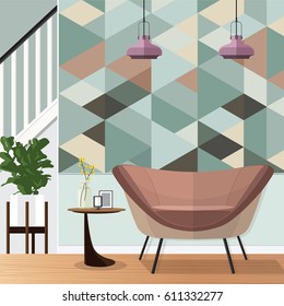 Living room furniture design concept set with modern home interior elements isolated vector illustration