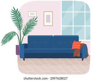 Living room furniture design, modern home interior elements. Contemporary furniture for living room or home office. Sofa with pillows. Modern sofa place to relax