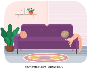 Living room furniture design, modern home interior elements. Contemporary furniture for living room or home office. Sofa with pillows. Modern sofa place to relax