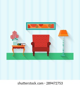 Living room with furniture  . Flat   style vector illustration.